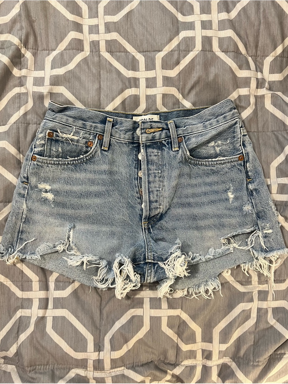 AGOLDE Parker Light Blue Distressed Frayed Denim Cutoff Shorts